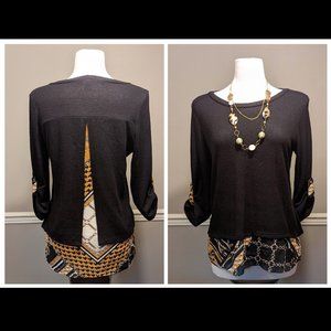 G. Lance Size S Black Gold White Abstract Top